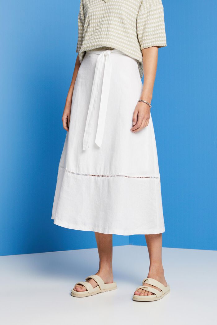 Grado Celsius tirano Con qué frecuencia ESPRIT - Falda midi con cinturón en 100 % lino en nuestra tienda online