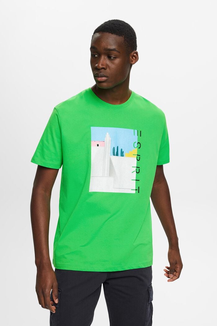 Camiseta de algodón con estampado frontal, GREEN, detail image number 0