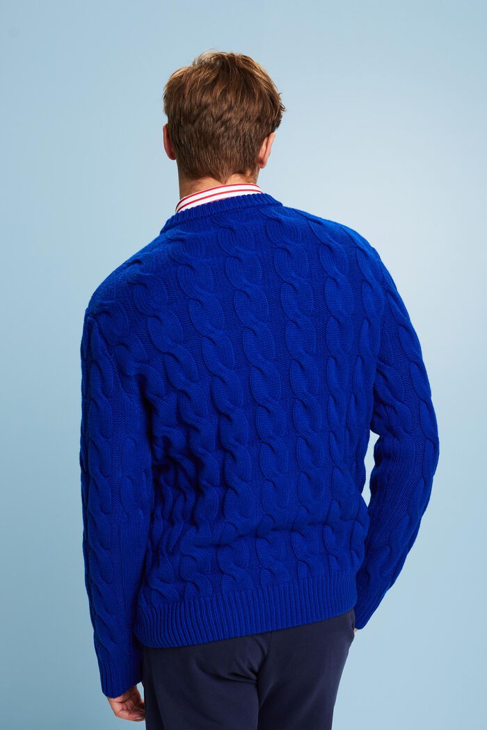 Jersey de punto trenzado de lana, DARK BLUE, detail image number 2
