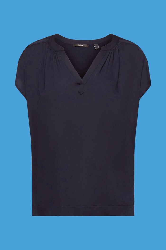 Blusa con cuello pico, LENZING™ ECOVERO™, NAVY, detail image number 6
