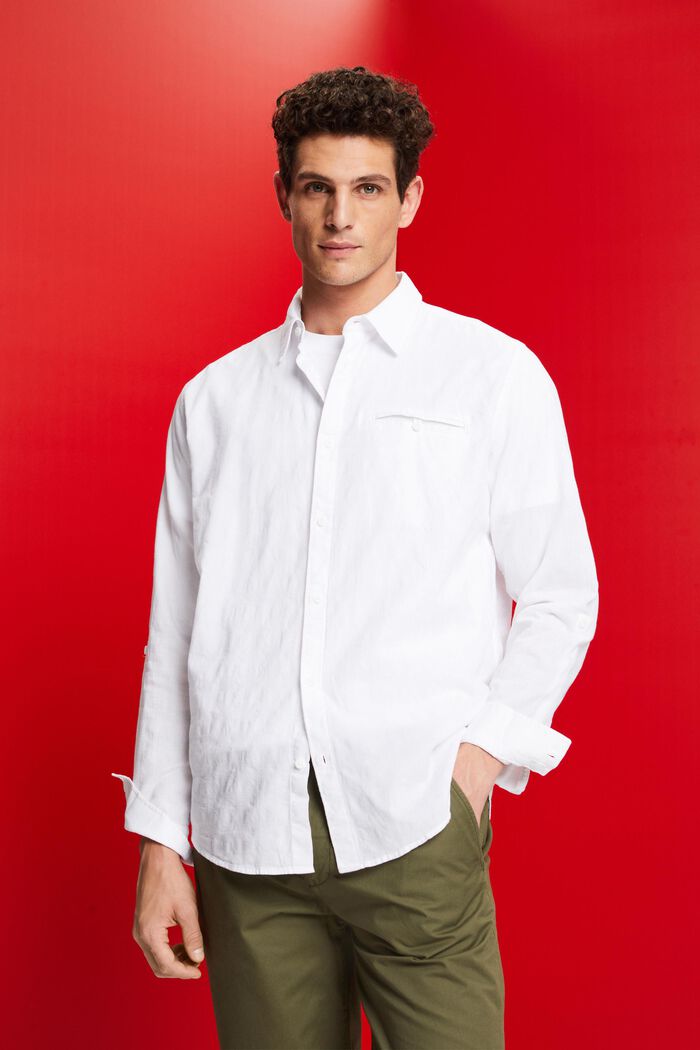Camisa de algodón con textura, WHITE, detail image number 0