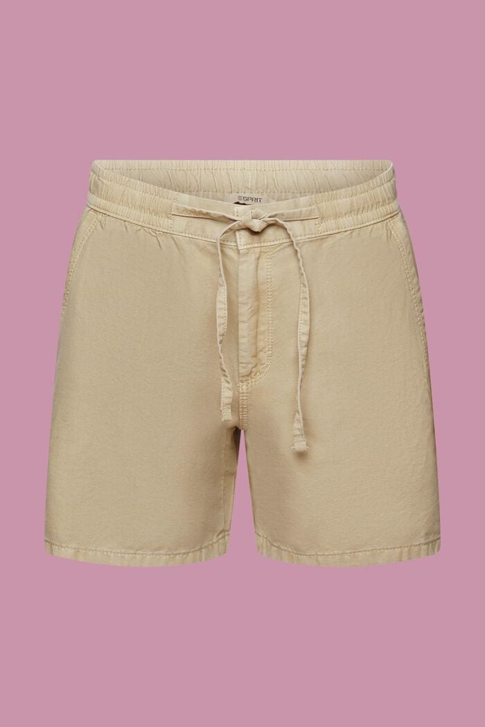 Shorts de sarga con cintura fruncida, DUSTY GREEN, detail image number 7