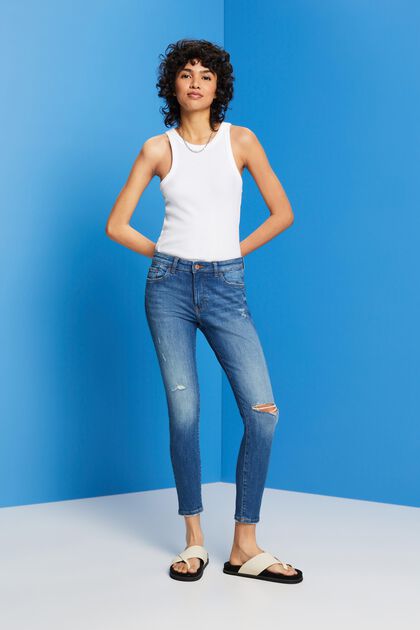 Jeans cropped skinny con efecto desgastado