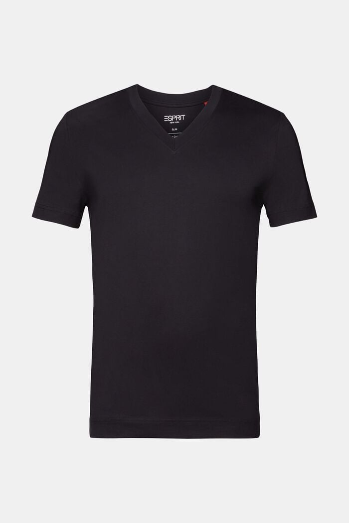 Camisa de tejido jersey con cuello en pico, 100 % algodón, BLACK, detail image number 6
