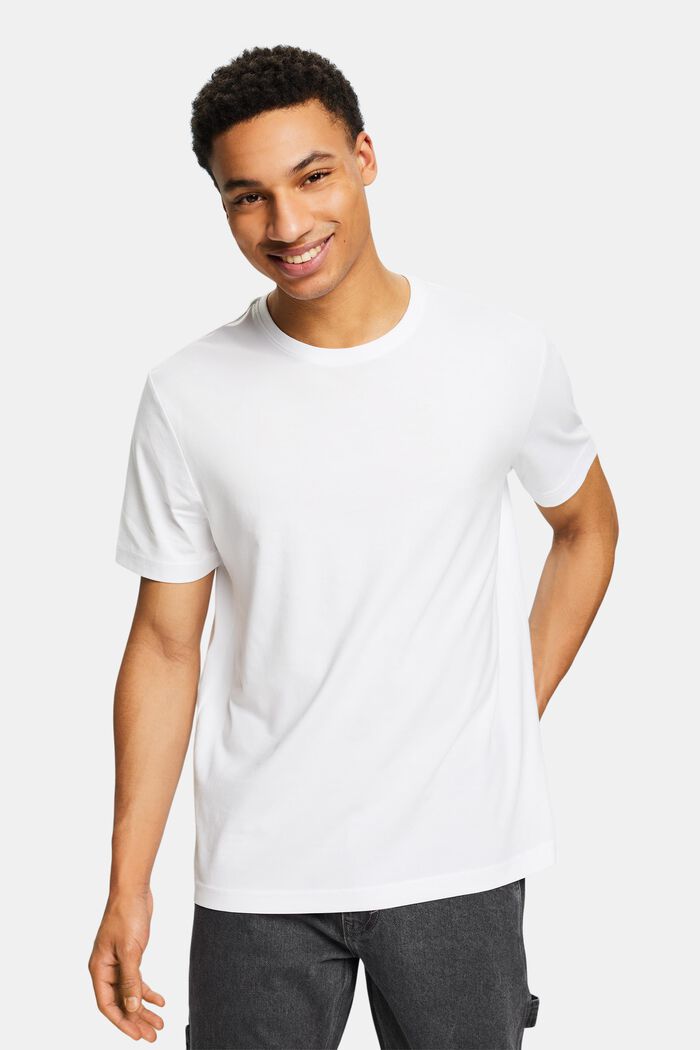 Camiseta de jersey de algodón pima con cuello redondo, WHITE, detail image number 0
