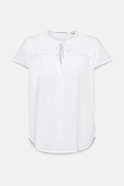 Blusa de tejido dobby con lazada, WHITE, overview