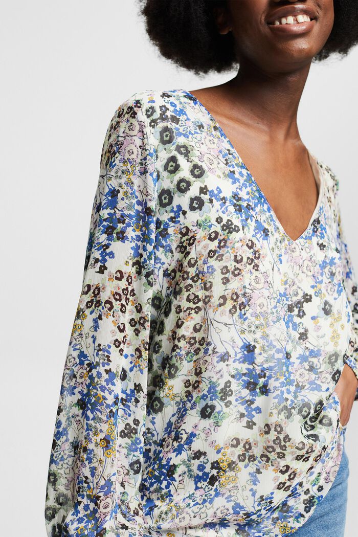 Blusa de crepé con diseño de flores pequeñas, LIGHT BEIGE, detail image number 2