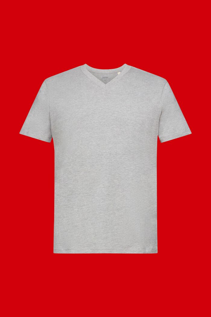 Camiseta de punto con cuello en V y corte ajustado, MEDIUM GREY, detail image number 6