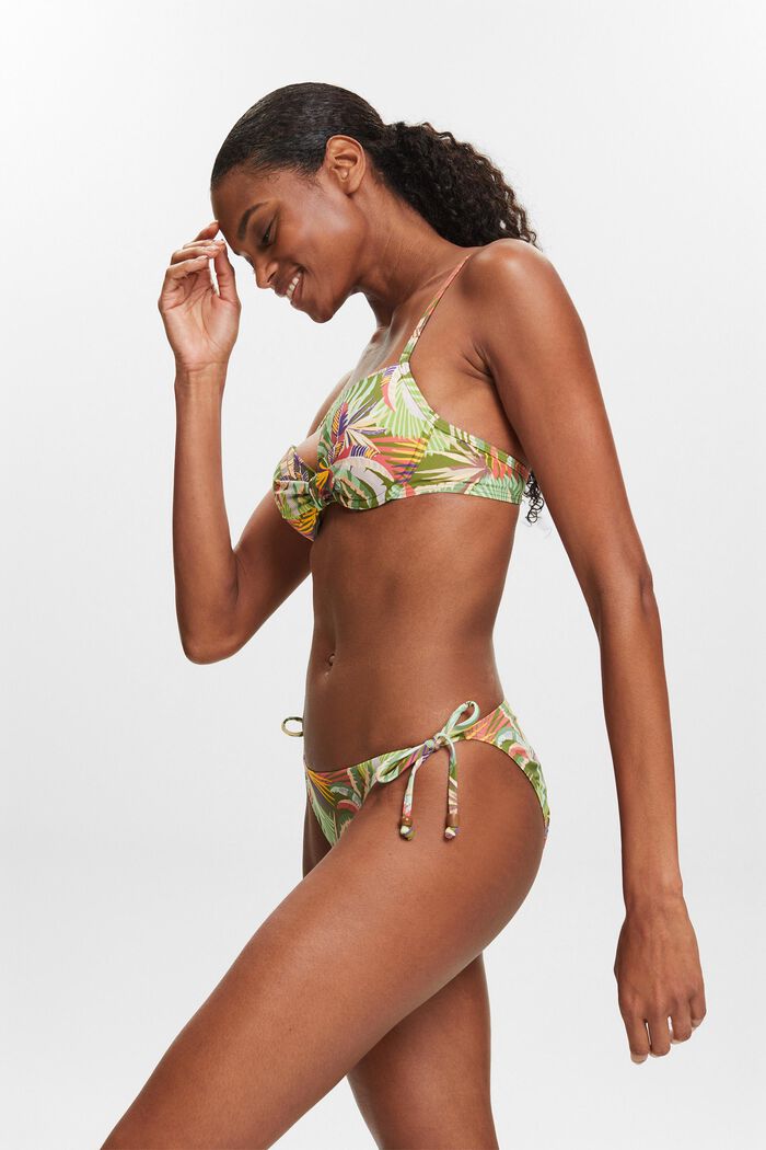 Braga de bikini con lazada estampada a los lados, DARK GREEN, detail image number 4