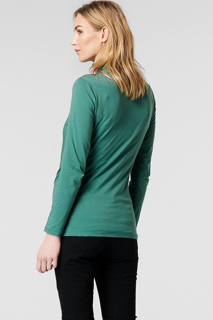 Camiseta de manga larga con cuello vuelto, en algodón ecológico, TEAL GREEN, detail image number 1