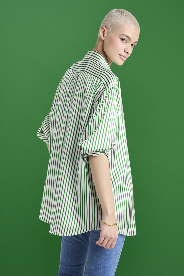 Camisa a rayas de seda charmeuse, GREEN, detail image number 1