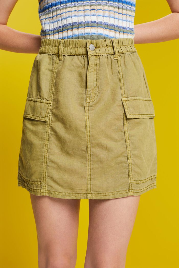 Minifalda estilo cargo, mezcla de lino, PISTACHIO GREEN, detail image number 2