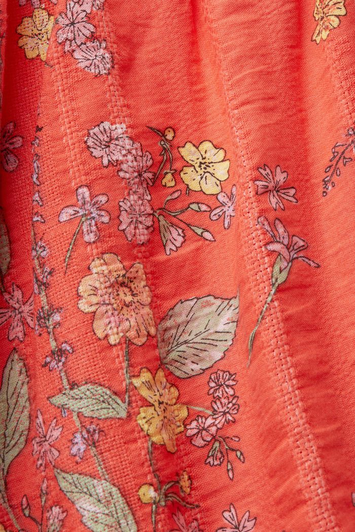 Vestido por la rodilla de algodón con estampado floral, CORAL ORANGE, detail image number 5