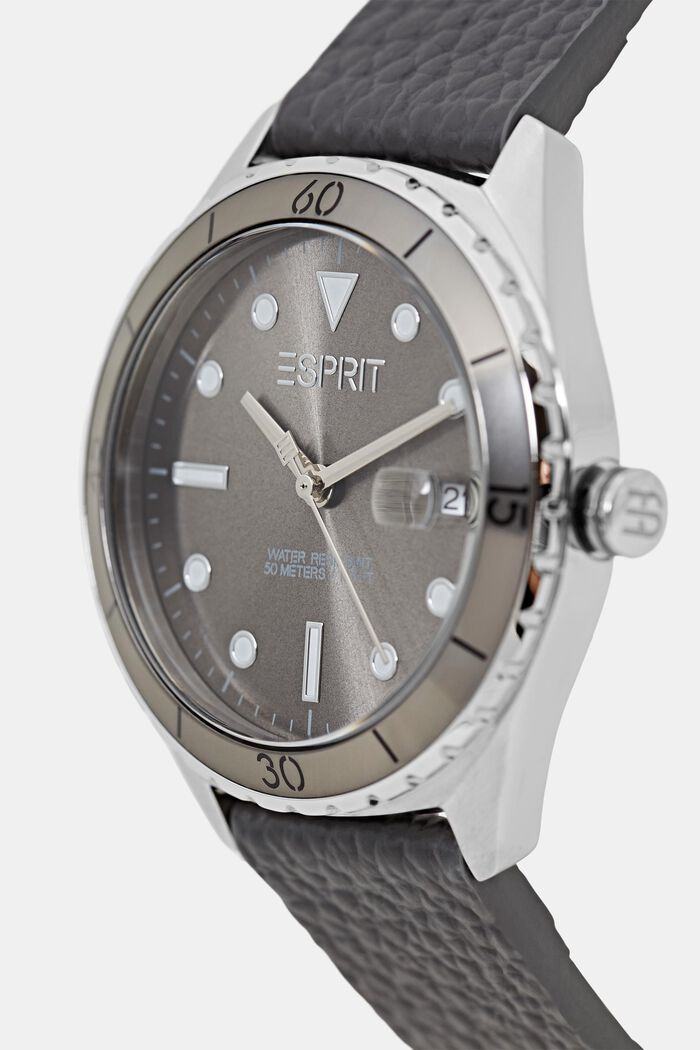 Reloj de acero inoxidable con pulsera de piel, DARK GREY, detail image number 1