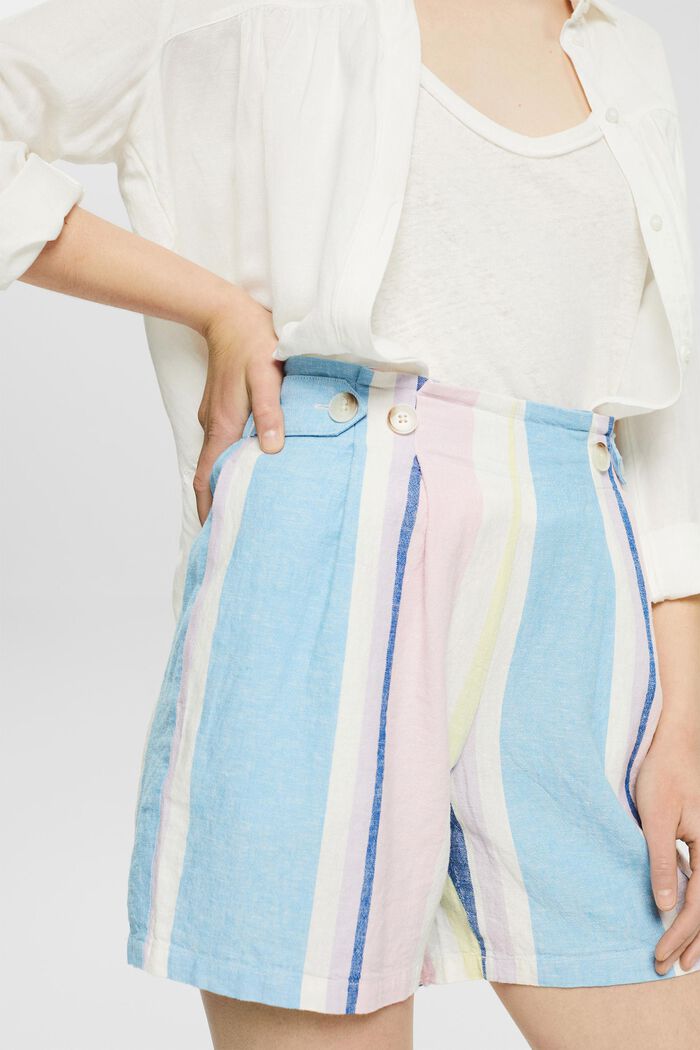 En mezcla de lino: pantalones cortos con diseño a rayas, LIGHT PINK, detail image number 4