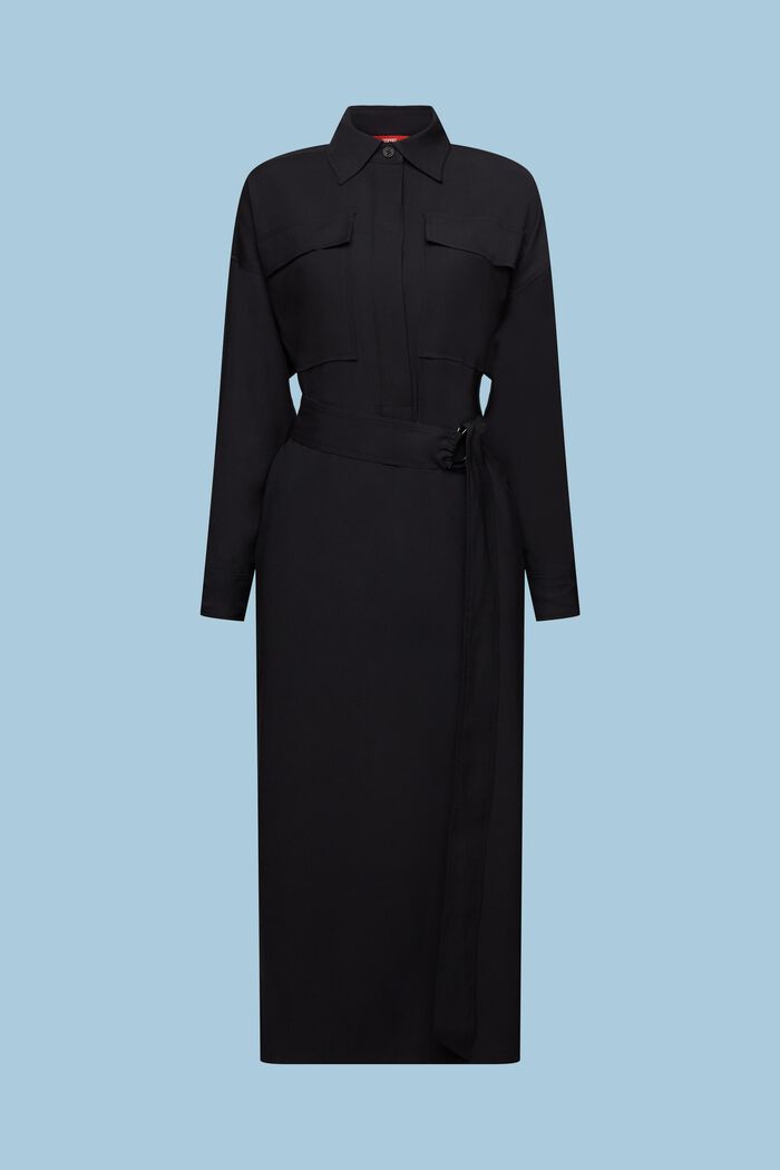 Vestido camisero midi oversize, BLACK, detail image number 5