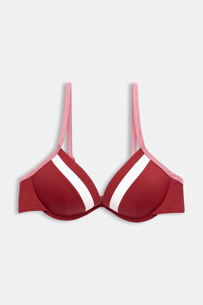 Top de bikini tricolor con aros y acolchado, DARK RED, overview