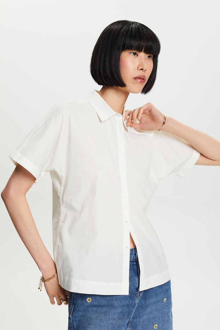 Camisa de popelina de algodón con manga corta, OFF WHITE, detail image number 0