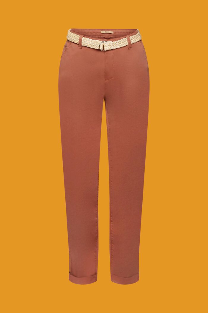 Pantalones chinos elásticos ligeros con cinturón, RUST BROWN, detail image number 7