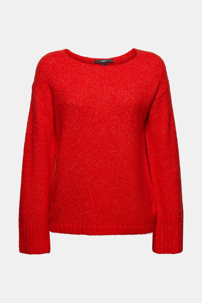 Con lana/alpaca: jersey suave con cuello barco, ORANGE RED, overview