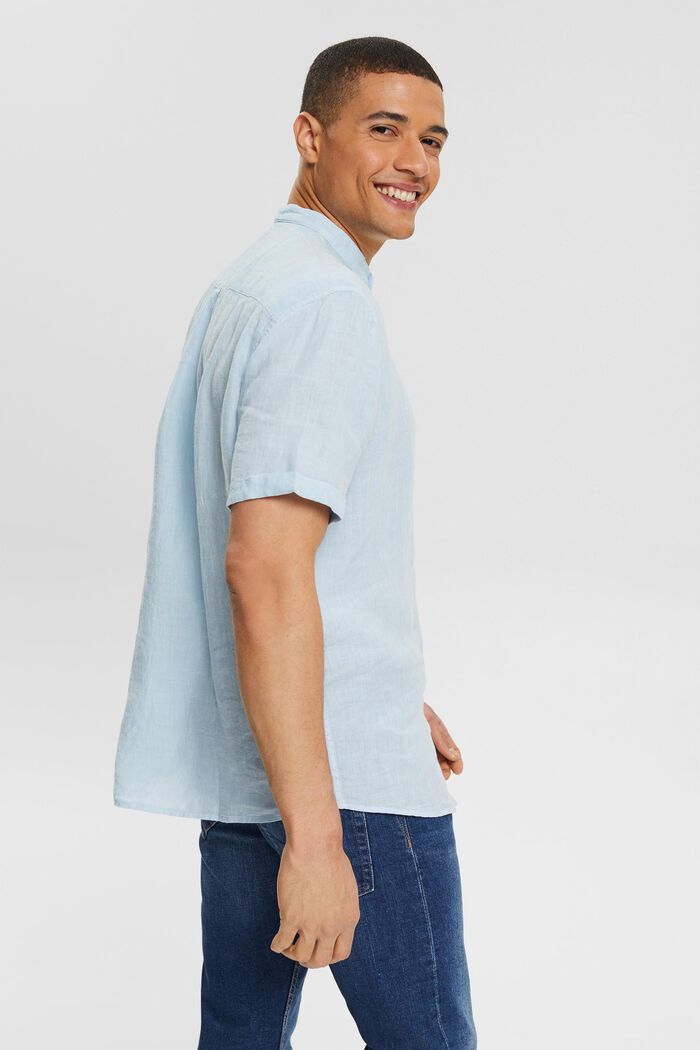 Camisa con cuello mao en 100 % lino, PASTEL BLUE, detail image number 3
