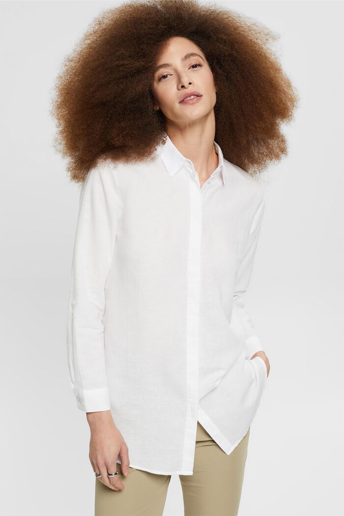 En mezcla de lino: blusa oversize, WHITE, detail image number 0