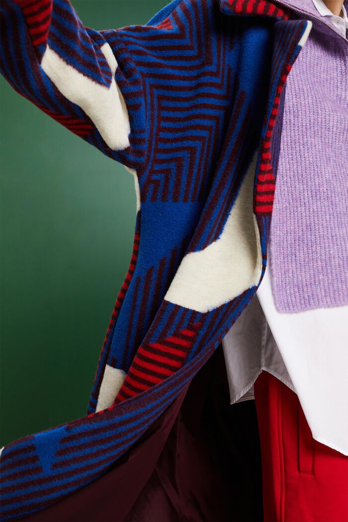 Abrigo en mezcla de lana con estampado, BORDEAUX RED, detail image number 3