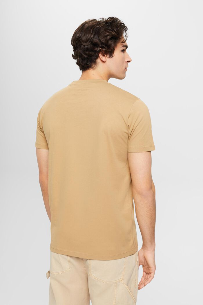 Camiseta de cuello redondo de algodón puro, BEIGE, detail image number 3