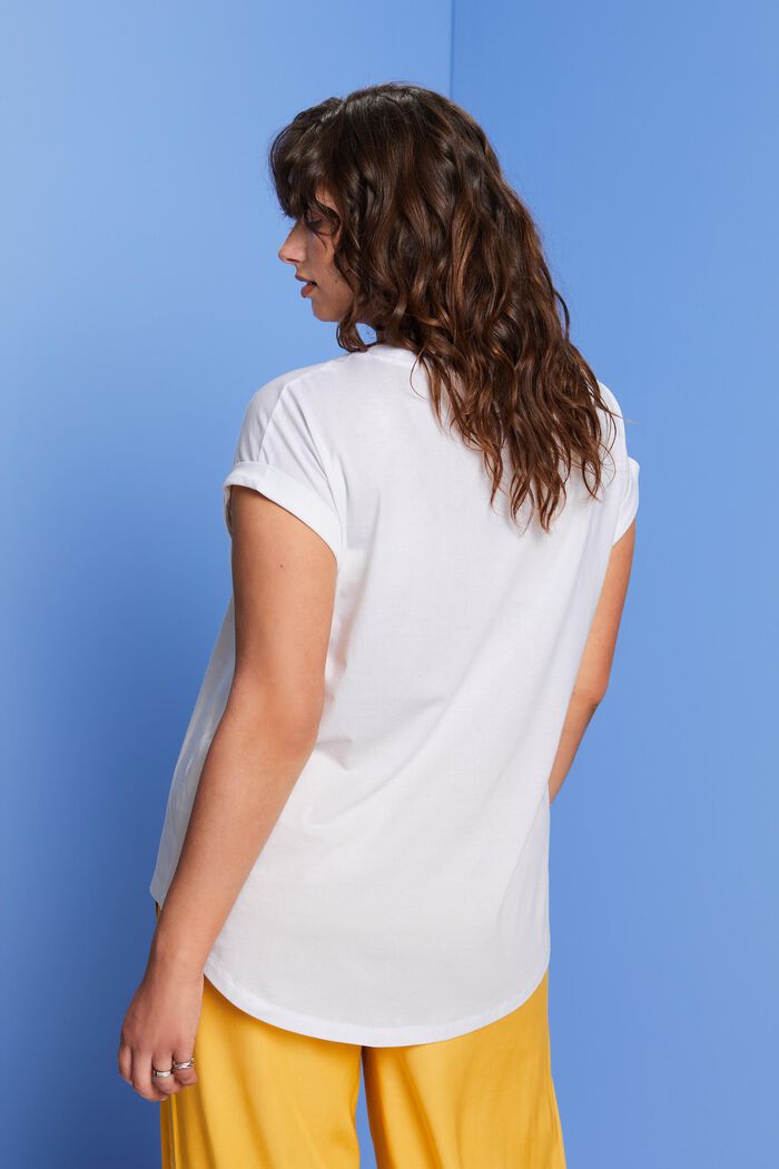 CURVY Camiseta de estampado pequeño, 100% algodón, WHITE, detail image number 3
