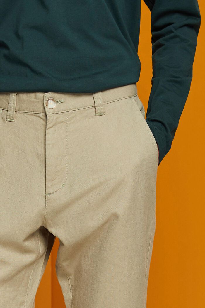 Pantalones en mezcla de algodón y lino, LIGHT GREEN, detail image number 1