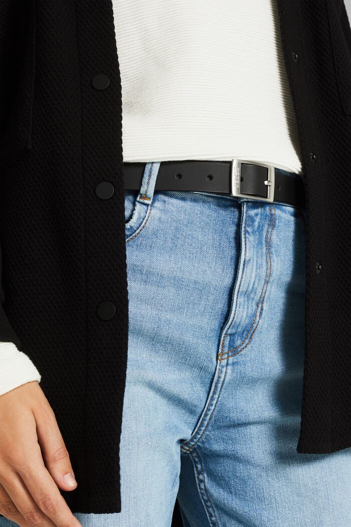En piel: cinturón fino de estilo sencillo, BLACK, detail image number 2