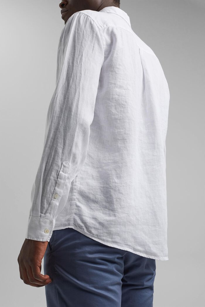 Camisa de cuello abotonado en 100% lino, WHITE, detail image number 5