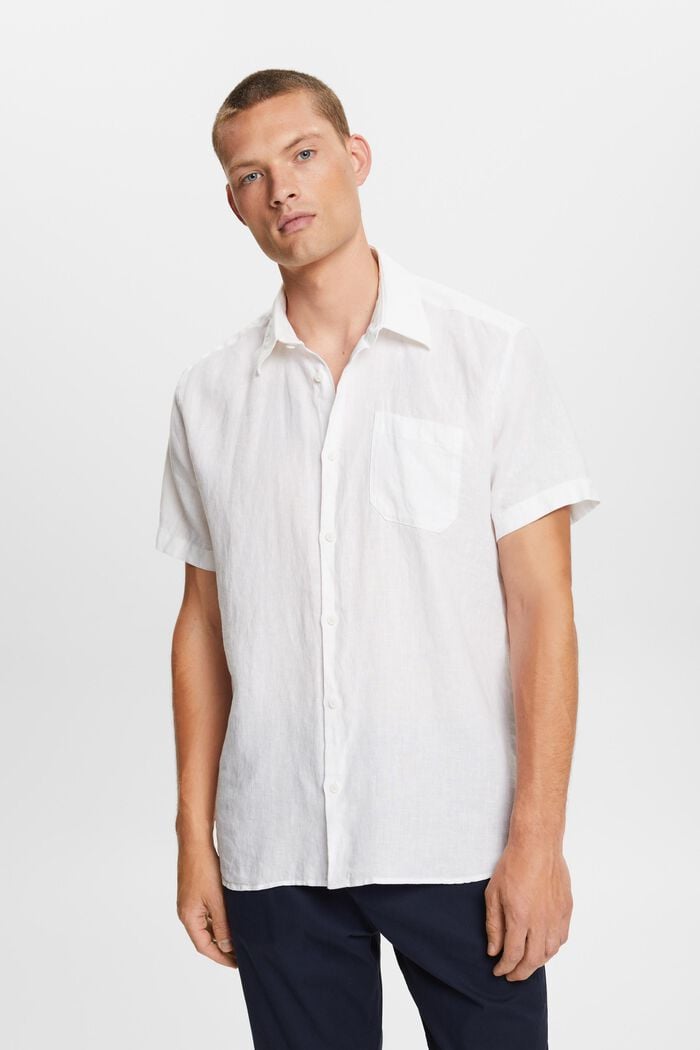 Camisa de lino con manga corta, WHITE, detail image number 0