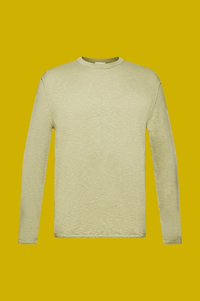 Jersey de mezcla de algodón y lino con cuello redondo, LIGHT GREEN, detail image number 5