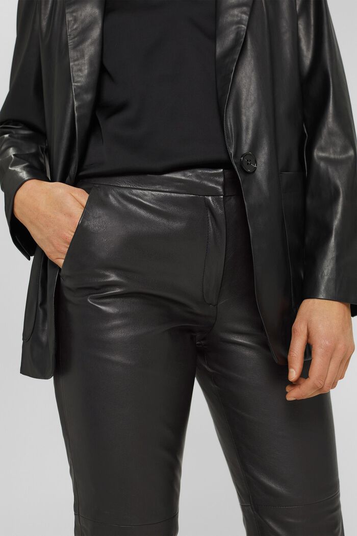 En piel: pantalón tobillero, BLACK, detail image number 2