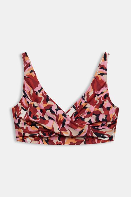Top de bikini sin aros ni relleno con estampado floral, DARK RED, overview