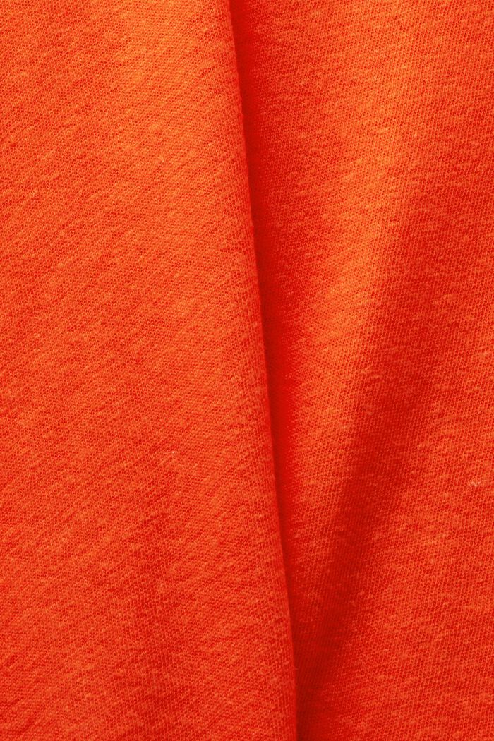 Camiseta de algodón y lino con el cuello pico, BRIGHT ORANGE, detail image number 4