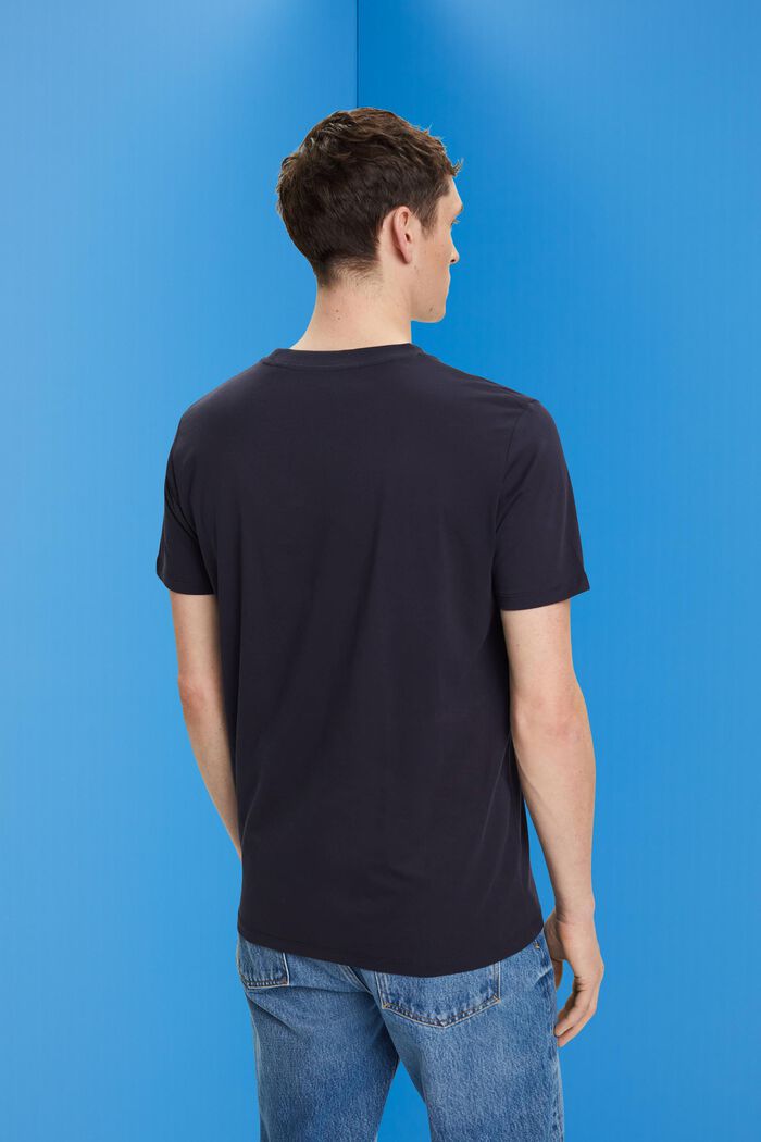 Camiseta de cuello redondo de algodón puro, NAVY, detail image number 3