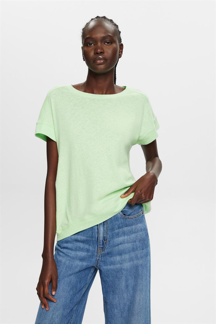 Camisa en mezcla de algodón y lino, CITRUS GREEN, detail image number 0