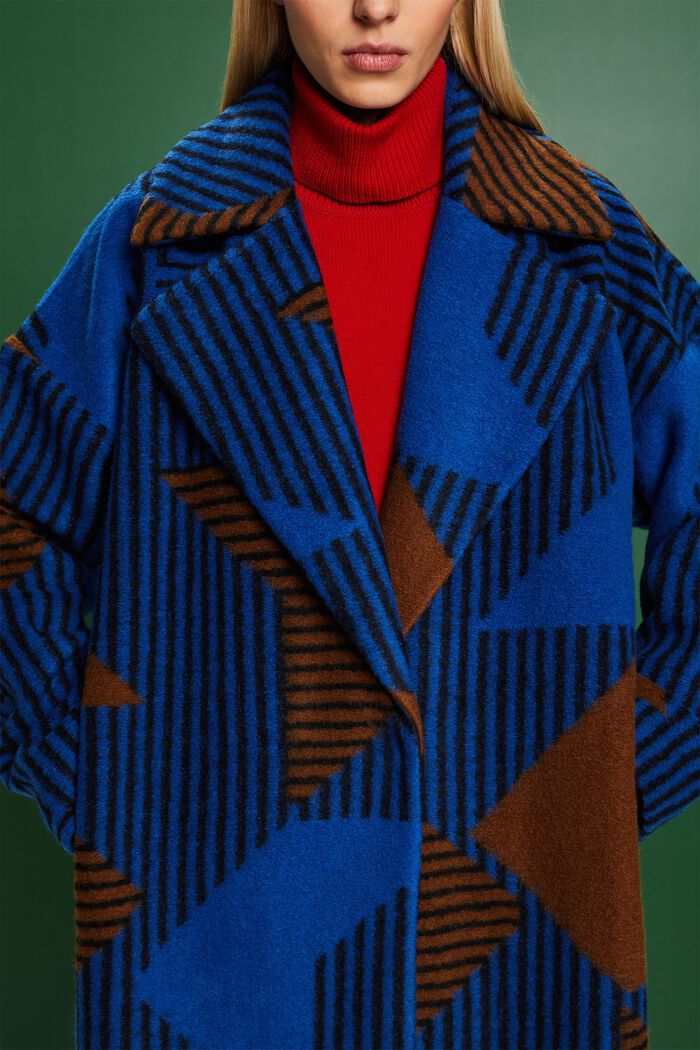Abrigo en mezcla de lana con estampado, BRIGHT BLUE, detail image number 2