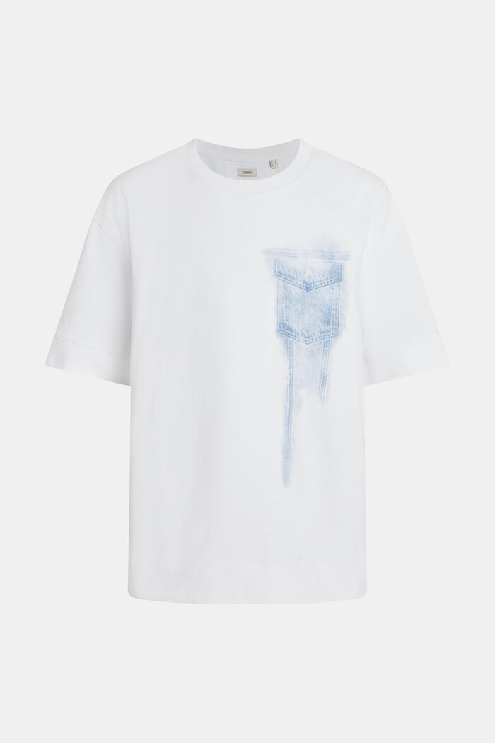 Camiseta con estampado de tejido vaquero índigo, WHITE, detail image number 4