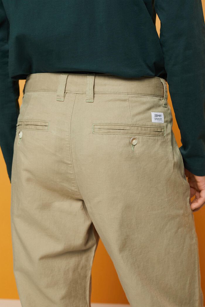 Pantalones en mezcla de algodón y lino, LIGHT GREEN, detail image number 3