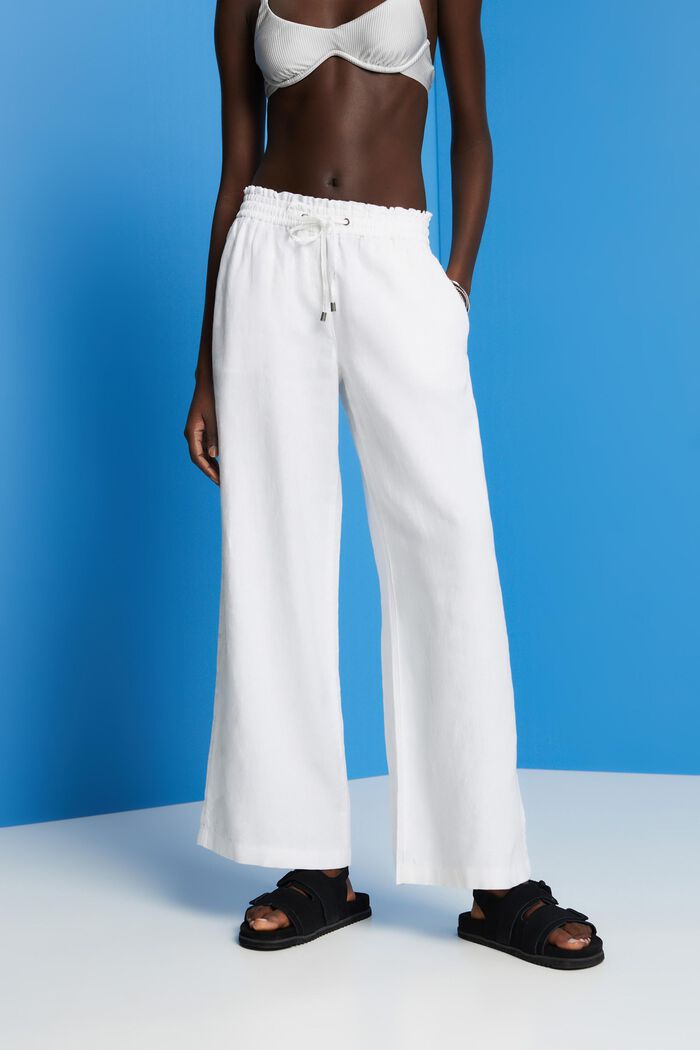 Pantalones de lino de corte ancho, OFF WHITE, detail image number 0