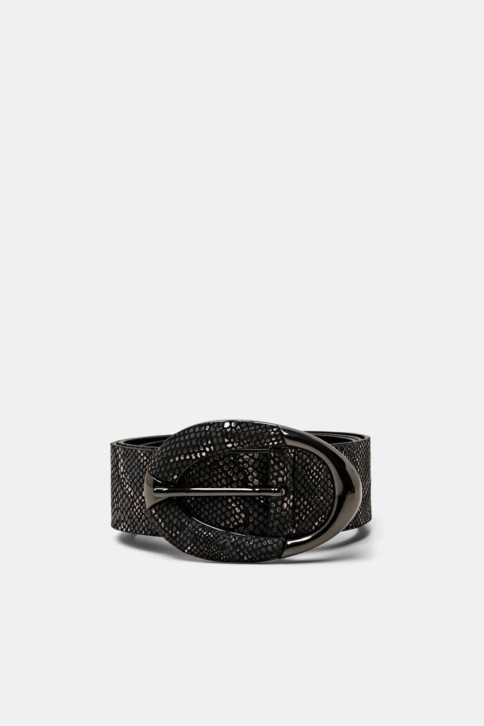 Cinturón de cuero con efecto en piel de serpiente, BLACK, detail image number 0