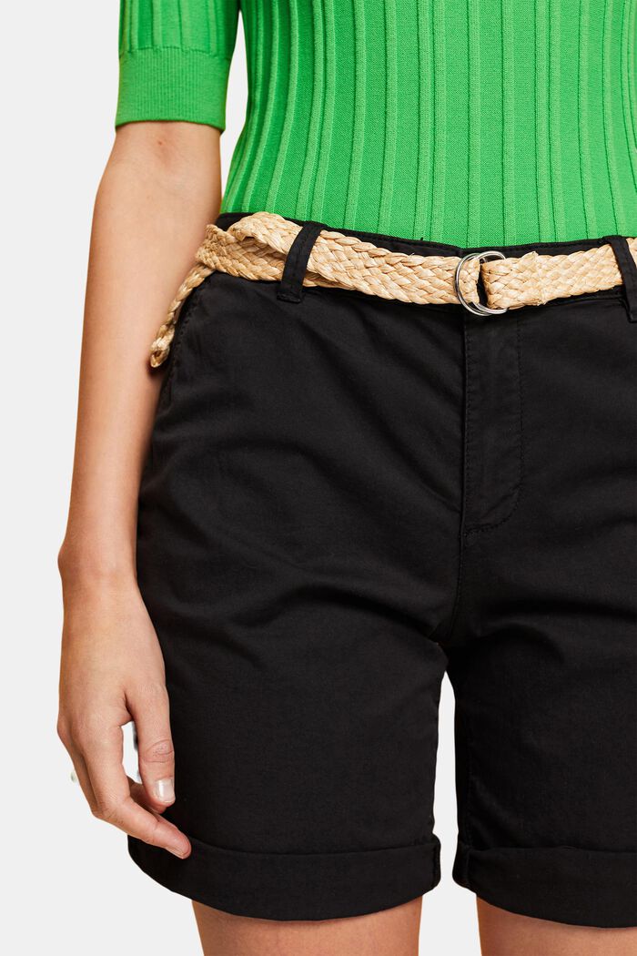 Pantalones cortos con cinturón trenzado de rafia extraíble, BLACK, detail image number 2