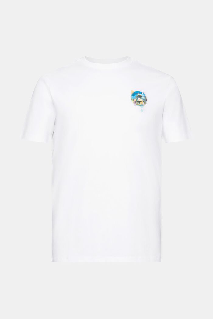 Camiseta de corte ajustado en algodón con estampado pequeño en el pecho, WHITE, detail image number 6