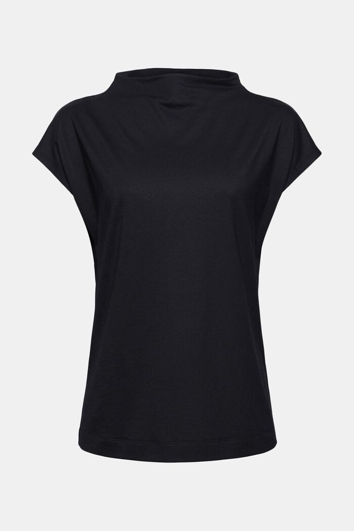 Con TENCEL™: camiseta con cuello mao, BLACK, detail image number 0