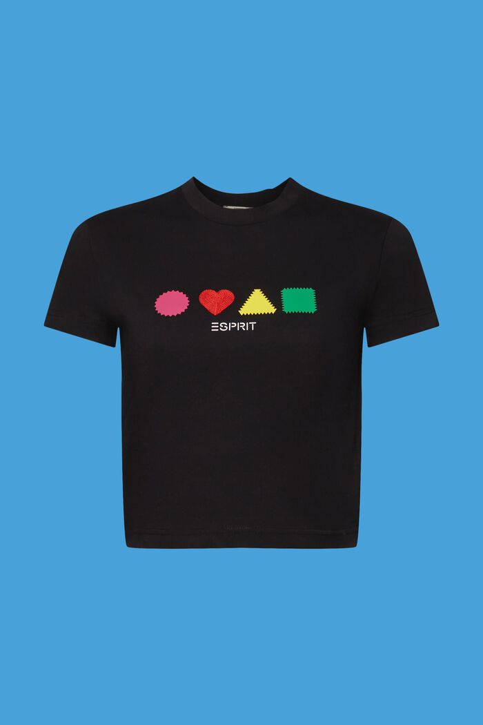Camiseta de algodón ecológico con estampado geométrico, BLACK, detail image number 6