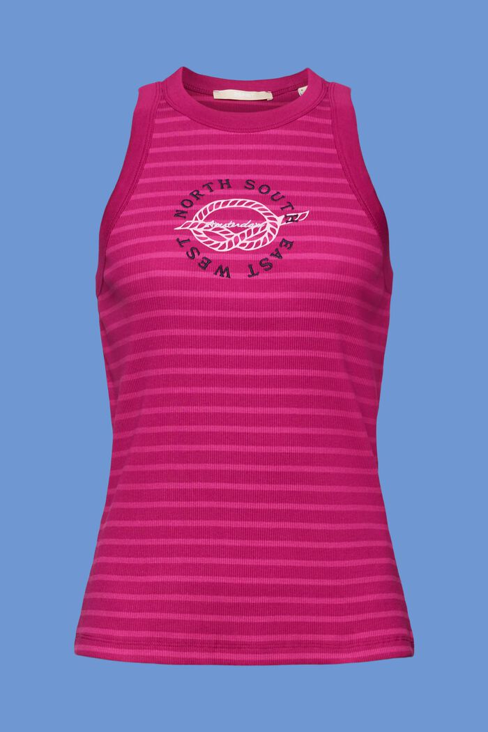 Camiseta de tirantes de canalé con bordado y estampado, DARK PINK, detail image number 6