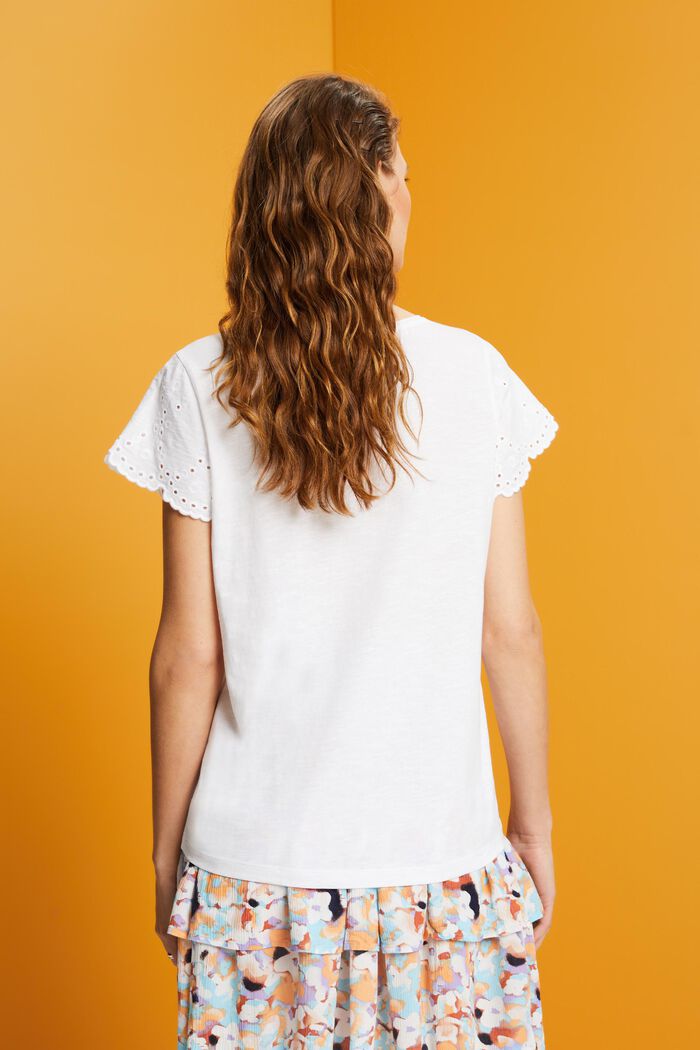 Camiseta de algodón con mangas caladas, WHITE, detail image number 3